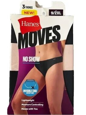 Hanes Moves Women’s No Show Thongs – Black & Nude (3-Pack)